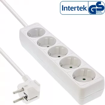 InLine 5-vietīgs kontaktligzdu bloks ar zemējumu CEE 7/3, balts, 1.5 m