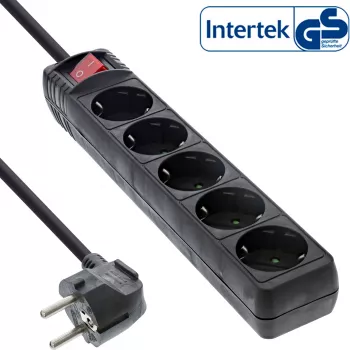 InLine pagarinātājs ar 5 kontaktligzdām, zemējums CEE 7/3, melns, 1.5m