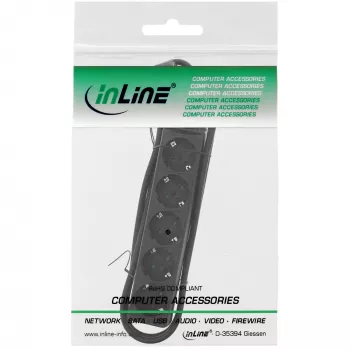InLine pagarinātājs ar 5 kontaktligzdām, zemējums CEE 7/3, melns, 1.5m