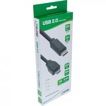 InLine USB 2.0 kabelis, USB-C vīrišķais / Micro-B vīrišķais, melns, 0,5 m
