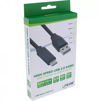 USB 2.0 kabelis InLine 35736 USB-C vīriešu / USB-A vīriešu melns 0.5m
