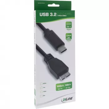 USB 3.2 Gen.1x2 kabelis InLine 35726 0.5m USB-C vīrišķais Micro-B vīrišķais melns