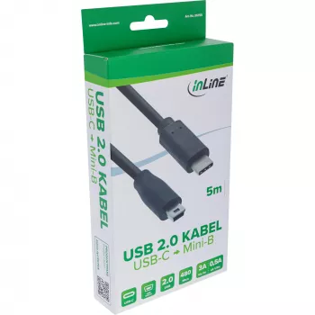 InLine USB 2.0 kabelis, USB-C vīriešu / mini-B vīriešu (5pin), melns, 5m