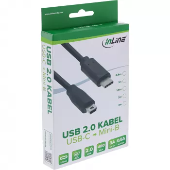 InLine USB 2.0 kabelis, USB-C vīriešu / mini-B vīriešu (5 kontaktu), melns, 3 m