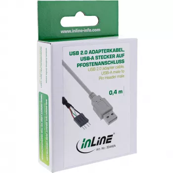 InLine USB 2.0 adaptera kabelis USB Type A vīrišķais / Pin Header vīrišķais, 0,40 m