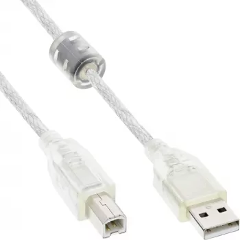 USB 2.0 kabelis A tipa vīrišķais / B tipa vīrišķais caurspīdīgs ar ferīta serdi 0,5m InLine 34505