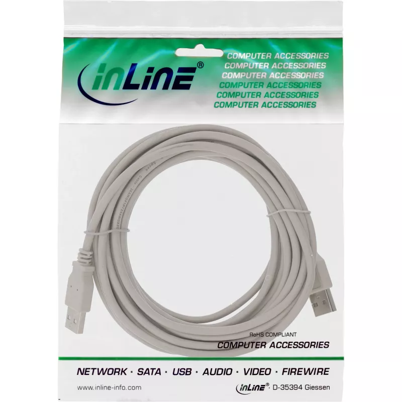 USB 2.0 kabelis A tipa tēviņš/tēviņš bēšs 0.5m InLine 34305H