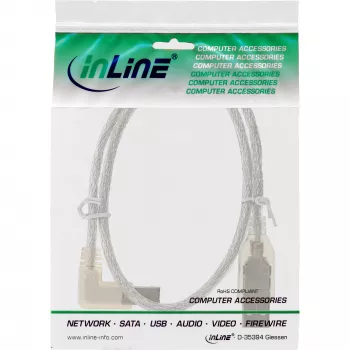 InLine USB 2.0 kabelis ar kreiso leņķi Type A vīriešu / B vīriešu caurspīdīgs 2m