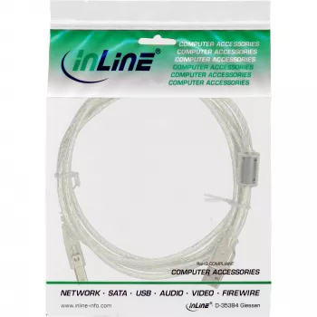 InLine USB 2.0 kabelis A tipa vīrišķais / B tipa vīrišķais caurspīdīgs, ferīta serde, 2m