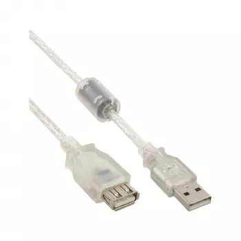 InLine USB 2.0 pagarinātājkabelis A tipa tēviņš/mātīte, caurspīdīgs, ar ferītu, 1 m