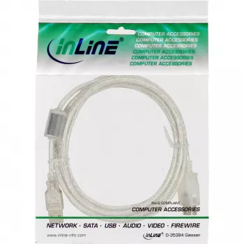 InLine USB 2.0 pagarinātājkabelis A tipa tēviņš/mātīte, caurspīdīgs, ar ferītu, 1 m