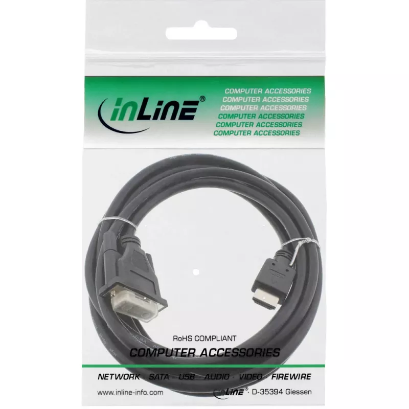 InLine HDMI-DVI kabelis HDMI vīriešu / DVI vīriešu 18+1 melns 3 m
