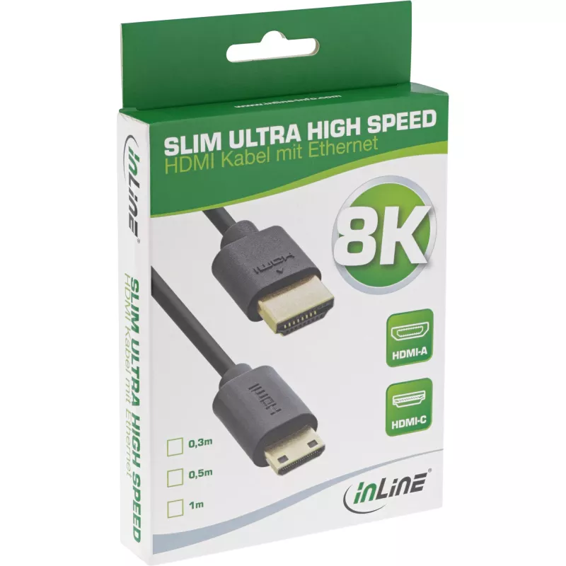 InLine Slim Ultra High Speed HDMI kabelis AM/CM 8K4K apzeltīts melns 1m