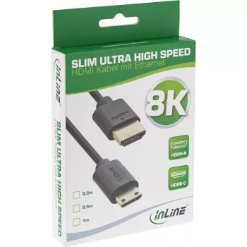 InLine Slim Ultra High Speed HDMI kabelis AM/CM 8K4K apzeltīts melns 0.3m