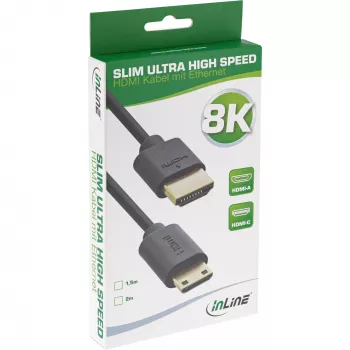 InLine Slim Ultra High Speed HDMI kabelis AM/CM 8K4K apzeltīts melns 1,5m