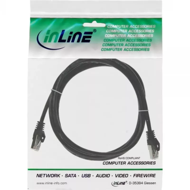 InLine Patch Kabelis SF/UTP Cat.5e melns 0,25m