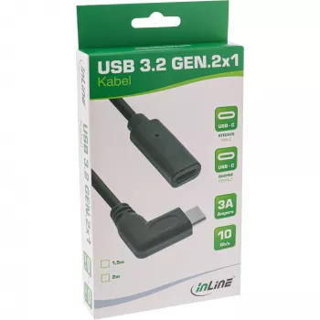 USB 3.2 Gen.1x2 pagarinātājs InLine 35784 USB-C leņķa vīrišķais / sievišķais melns 1.5m