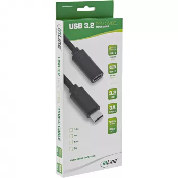 InLine USB 3.2 Gen.2 pagarinātājkabelis, USB-C vīriešu/sieviešu, melns, 1.5m