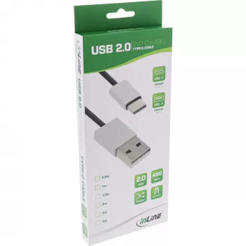 InLine USB 2.0 kabelis, USB-C vīriešu / USB-A vīriešu, melns/alu, elastīgs, 2m