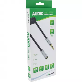 InLine Slim Audio spirāles pagarinātāja kabelis 3.5mm vīriešu/sieviešu, 4-pin, Stereo, 2m
