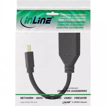 InLine Adaptera kabelis Mini DP vīriešu uz DisplayPort sieviešu, 4K2K, melns, 0.15 m