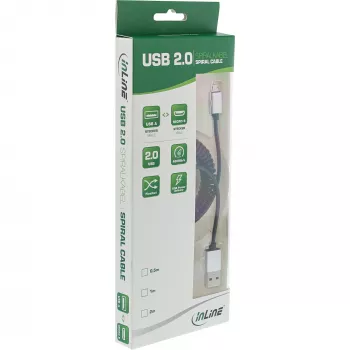 InLine Micro-USB 2.0 spirāles kabelis, A/Micro-B vīriešu, melns/alu, elastīgs 3 m