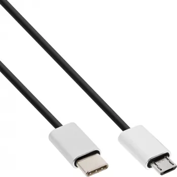 InLine USB 2.0 kabelis, USB-C vīriešu / Micro-B vīriešu, melns/alu, elastīgs, 1.5m