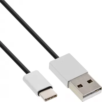 InLine USB 2.0 kabelis, USB-C vīriešu / USB-A vīriešu, melns/alu, elastīgs, 0.5m
