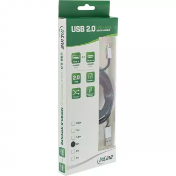 InLine Micro-USB 2.0 kabelis, USB A / Micro B, melns/alumīnijs, 2 m