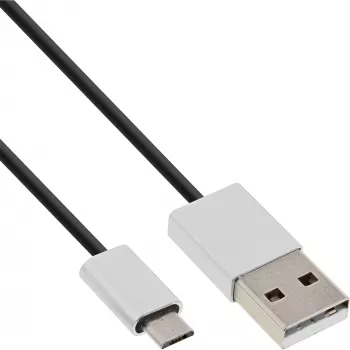 InLine Micro-USB 2.0 kabelis, USB Type A / Micro B vīriešu/vīriešu, melns/alumīnijs, elastīgs, 5 m