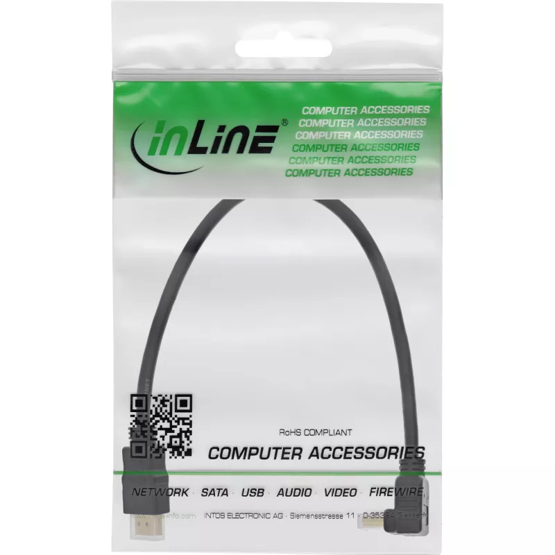 InLine High Speed HDMI kabelis ar Ethernet, leņķveida, 0.3m
