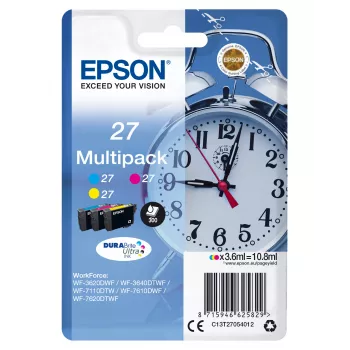 Epson DURABrite Ultra tintes komplekts 3 krāsas 27, ciāna, fuksīna, dzeltena, pigmenta tintes, 3.6 ml, 1 iep., 300 lpp., Multi pack