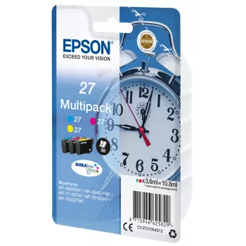 Epson DURABrite Ultra tintes komplekts 3 krāsas 27, ciāna, fuksīna, dzeltena, pigmenta tintes, 3.6 ml, 1 iep., 300 lpp., Multi pack