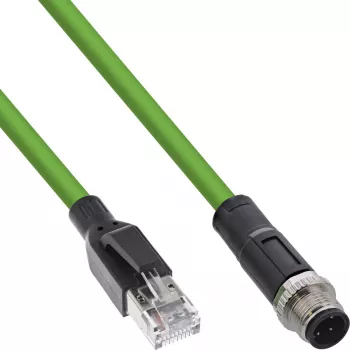 InLine rūpnieciskais tīkla kabelis, M12 4-pin D-kodēts vīrišķais savienotājs uz RJ45, PUR 2m