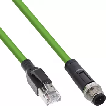 InLine industriālais tīkla kabelis M12 4-pin D-kodēts vīrišķais spraudnis uz RJ45, PUR 5m