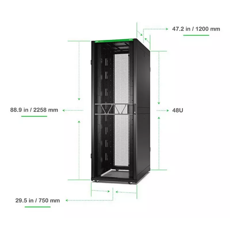 APC NetShelter SX Server Rack Gen 2, 48U, 2258H x 750W x 1200D mm, ar sāniem, melns