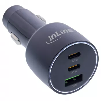 InLine USB autolādētājs Power Delivery, 2x USB-C + QC USB-A, melns