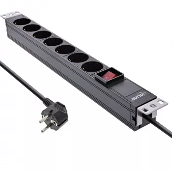 InLine 16411S 19 inch kontaktligdu bloks 7x Schuko, 2m