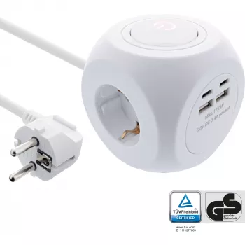 InLine Charging Cube 16499A 3x zemējuma kontaktligzda 2x USB-C 2x USB-A balts 2m