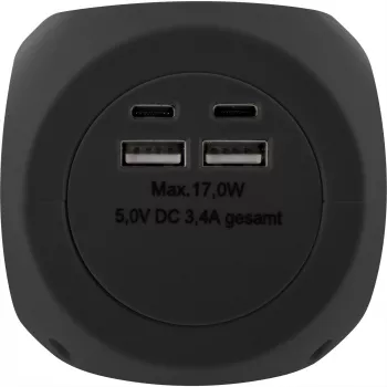 InLine Charging Cube 16499B 3x zemējuma kontakts 2x USB-C 2x USB-A melns 2m