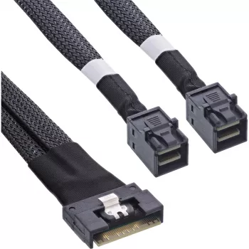InLine 27648C Slim SAS kabelis, SFF-8654 8i uz 2x SFF-8643, 1m