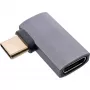 InLine USB4 adapteris, USB-C vīrišķais/sieviešu, taisnleņķa pa labi/pa kreisi, alumīnijs, pelēks