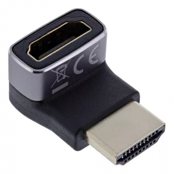 HDMI pagarinātājs/Adapteris InLine 17991G Melns Pelēks, 90° leņķis, zeltīti kontakti