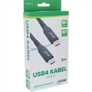 InLine 35902A USB4 Gen 3x2 kabelis 2 m USB C Melns