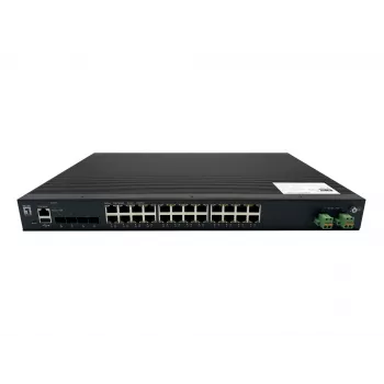 LevelOne IXP-2871 28-Port L2 Plus Pārvaldāms Industriālais PoE Slēdzis, 4 x 1/2.5/10GbE SFP+, 24 PoE Porti, 370W, 802.3AF/AT/BT PoE, 19 inch Rack Mount, -40°C līdz 80°C