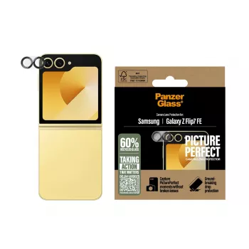 PanzerGlass PicturePerfect kameras lēcu aizsargs Samsung Galaxy Z Flip7 FE — rūdīts stikls, silikons, caurspīdīgs, 1 gab.