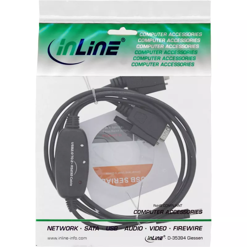 InLine USB 2.0 uz 2x Seriālo adaptera kabelis USB A tipa uz 2x 9-pin Sub-D vīriešu 1.5m