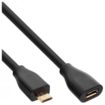 InLine Micro-USB 2.0 pagarinātājkabelis, Micro-B vīriešu/sieviešu, melns/zelta, 3m