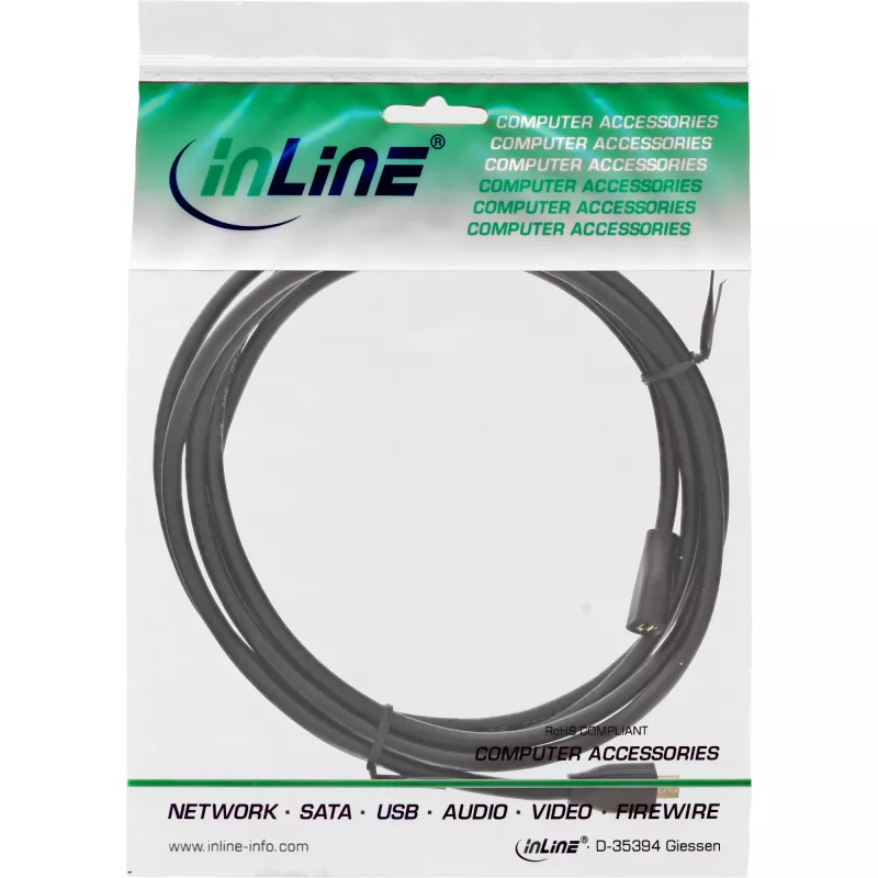 InLine Micro-USB 2.0 pagarinātājkabelis, Micro-B vīriešu/sieviešu, melns/zelta, 3m