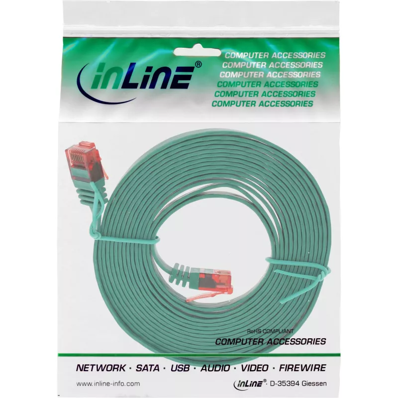 InLine Flat Ultraslim Patch kabelis U/UTP Cat.6 Gigabit gatavs zaļš 1.5m